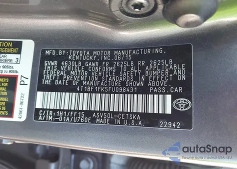 2015 Toyota Camry Se из США, поврежденный, VIN 4T1BF1FK5FU098431